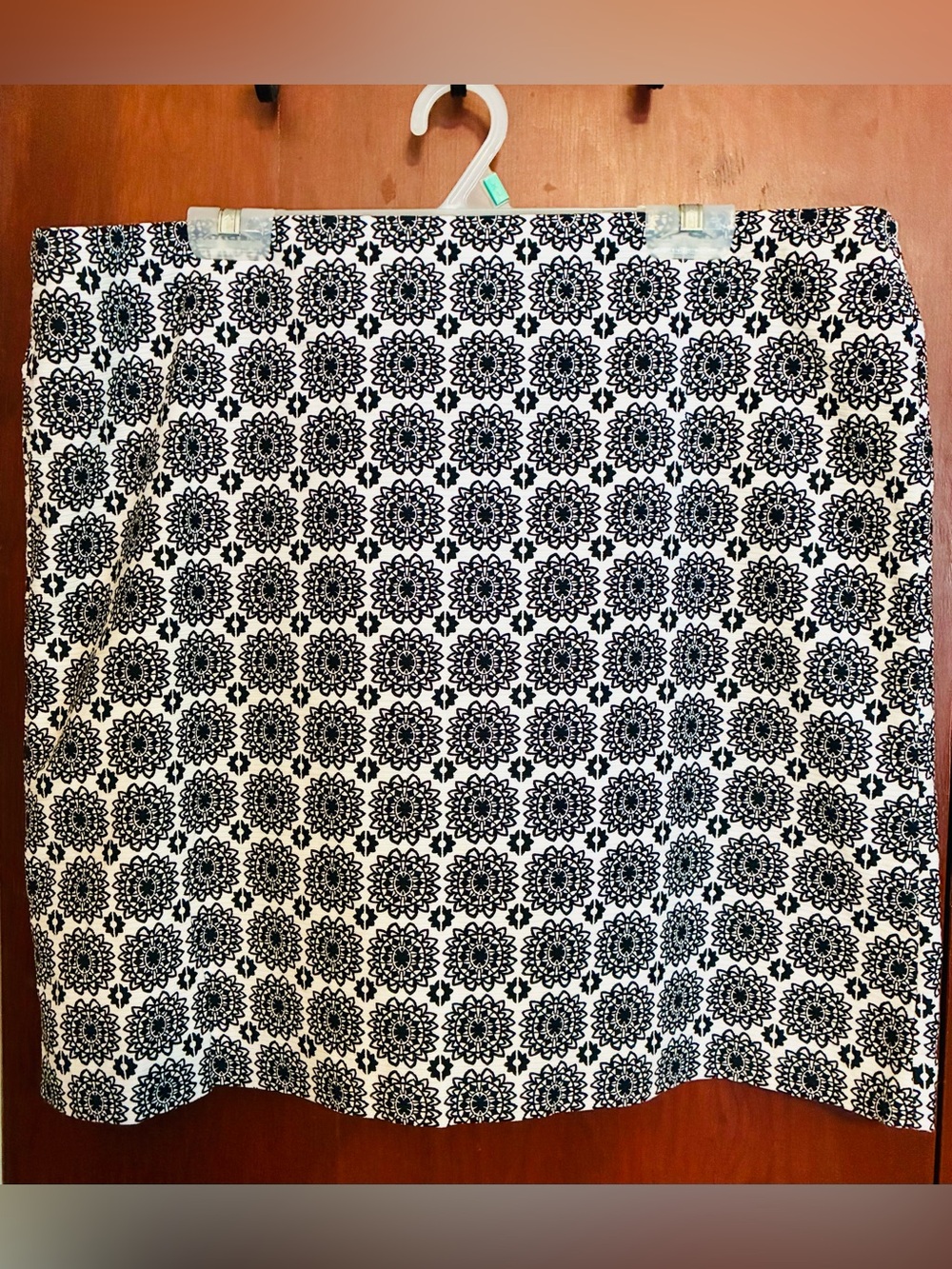 Ann Taylor Black and White A-Line Skirt with Medallion Print